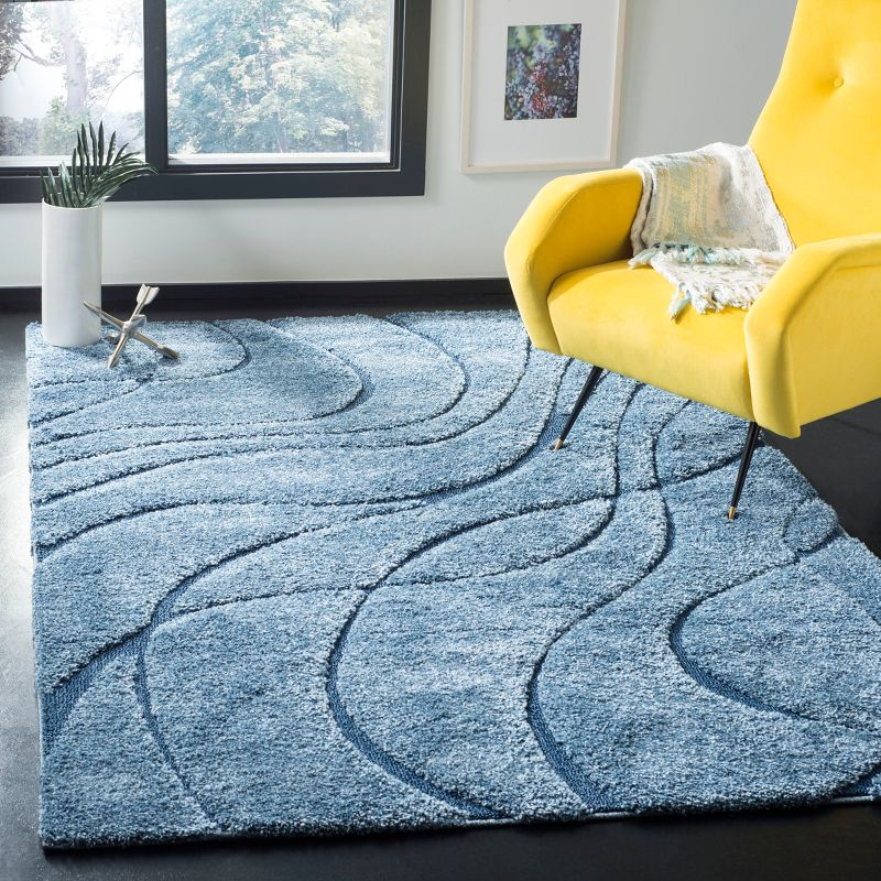 Florida Shag SG471 Power Loomed Indoor Area Rug - Light Blue/Blue - 5'3"x7'6" - Safavieh