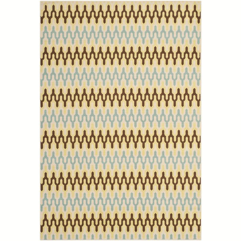 Hampton HAM518 Indoor/Outdoor Machine Made Area Rug - 6'7"x9'6" - Green/Light Blue - Safavieh