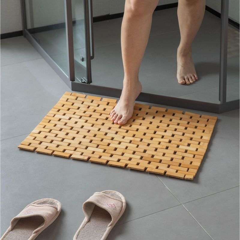 Basicwise Foldable Bamboo Bathroom Mat - Non-Slip Design for Showers, Bathtubs, Spas, and Pools - Providing Comfort, Quick Drying, Small