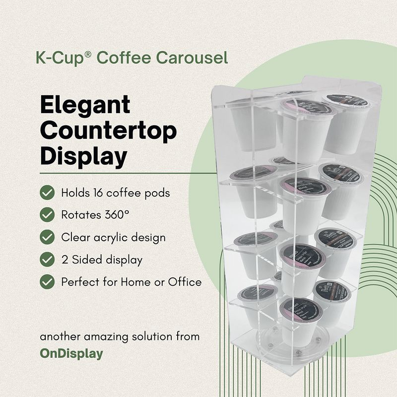 OnDisplay Luxe Acrylic Coffee Pod Carousel Holder - Holds 16 Capsules - Compatible with Keurig® K-Cups