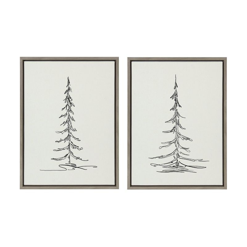 (Set of 2) 18" x 24" Sylvie Minimalist Evergreen Trees Sketch Framed Canvas Set Gray - Kate & Laurel All Things Decor