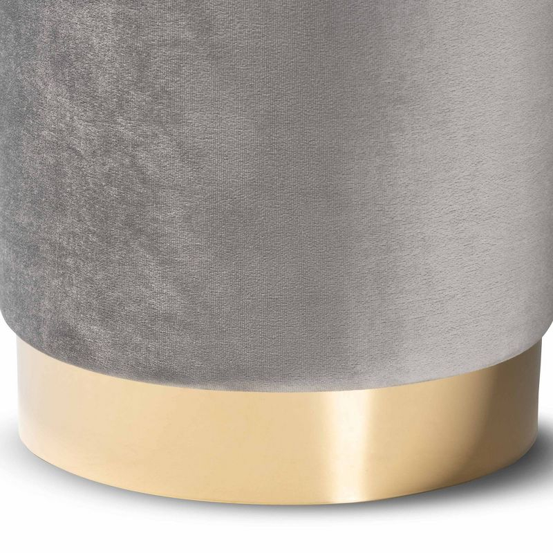 Chaela Velvet Metal Ottoman Gray/Gold - Baxton Studio