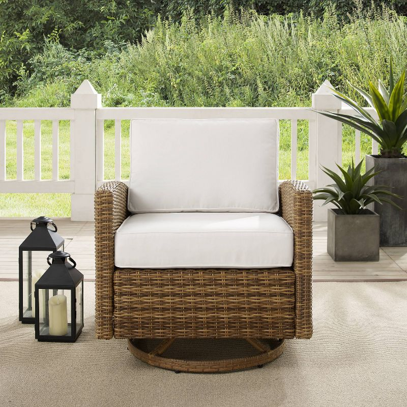 Bradenton Outdoor Steel Swivel Rocking Chair with Sunbrella White/Weathered Brown - Crosley: Resin Wicker, UV & Weather-Resistant