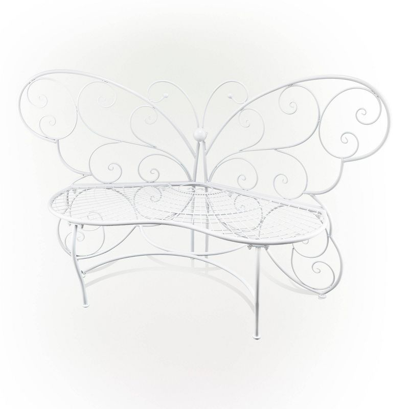 38" x 62" Metal Butterfly Outdoor Bench White - Alpine Corporation: Weather-Resistant, Garden Seating