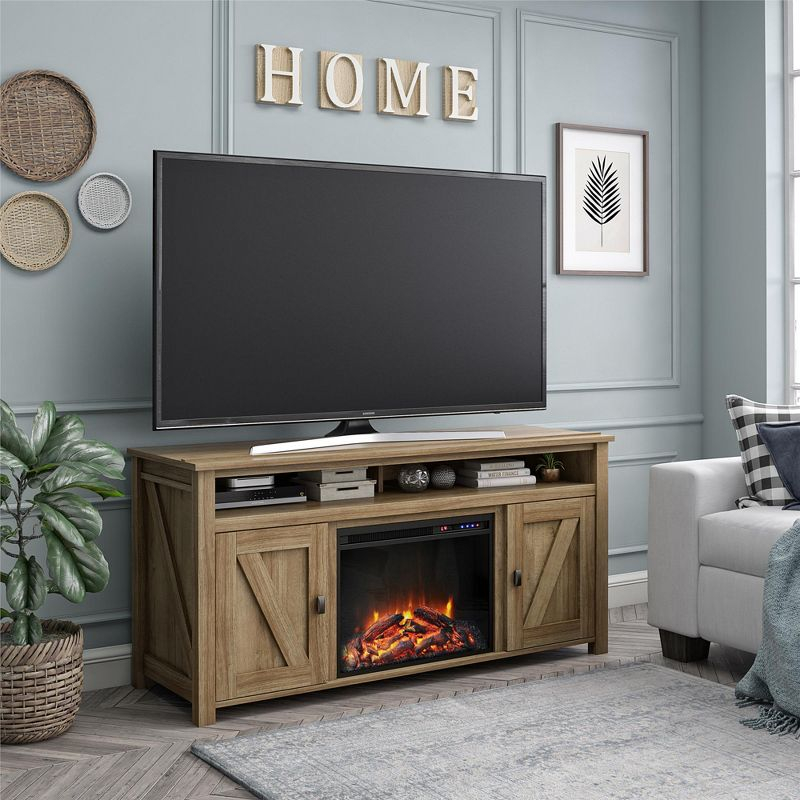 Ameriwood Home Farmington Electric Fireplace Space Heater TV Console for TVs up to 60", Natural