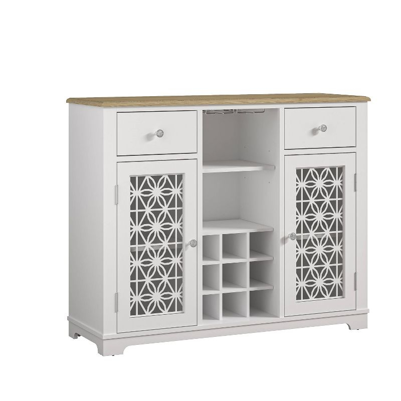 47" Wine Cabinet with Glass Doors Feature and Silk-Screened Pattern Design Cool Gray - Festivo