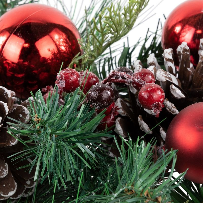 Northlight Mixed Pine and Red Ornaments Artificial Christmas Arrangement in Wood Planter - 24"