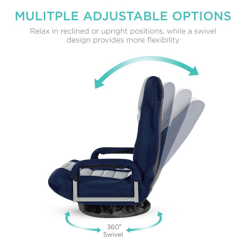 Best Choice Products 360-Degree Swivel Gaming Floor Chair w/ Armrest Handles, Foldable Adjustable Backrest - Blue/Gray