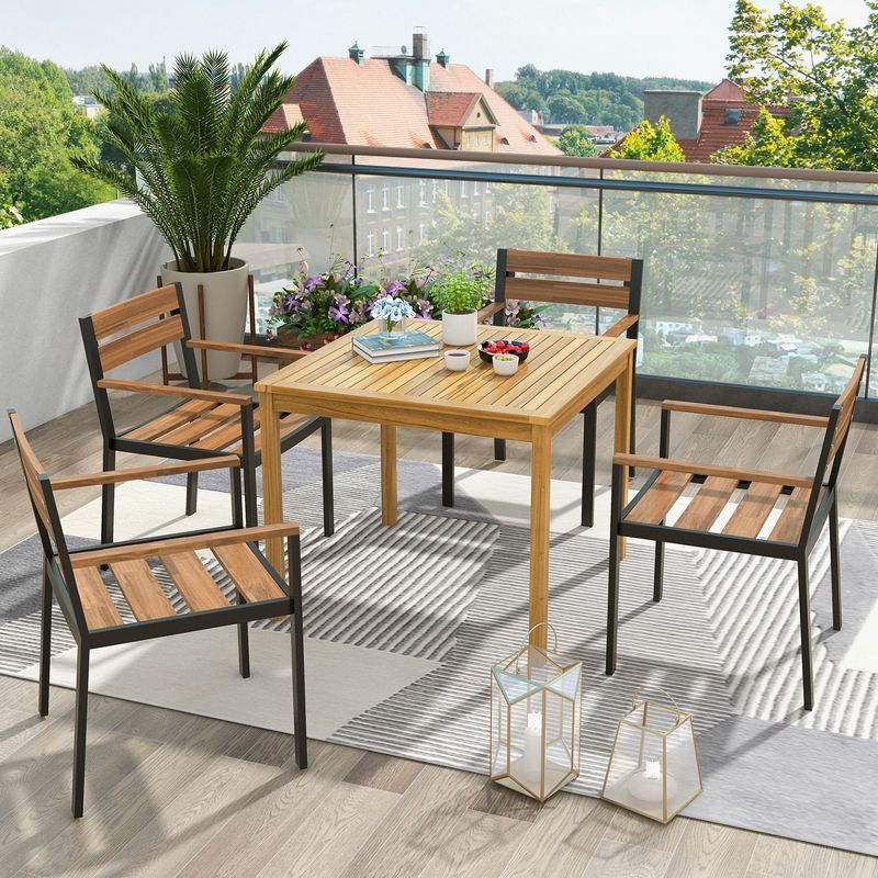 Costway Patio Dining Table Acacia Wood Square Outdoor Bistro with 1.9'' Umbrella Hole Yard