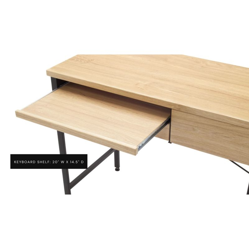 studio designs Ashwood Compact Home Office Desk with Drawers in Ashwood/Black: Laminated Writing Desk with Metal Frame, Keyboard Tray