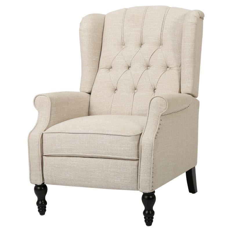 Walter Light Beige Fabric Recliner Club Chair - Christopher Knight Home: Elegant Tufted Wingback, Nailhead Trim, Polyester Upholstery