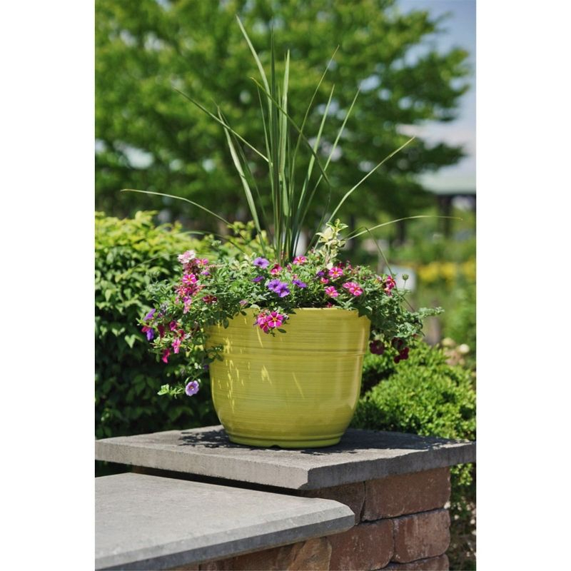 Garden Elements Indoor/Outdoor Glazed Brushed Happy Plastic Planter, Large, Bright Yellow, 15"
