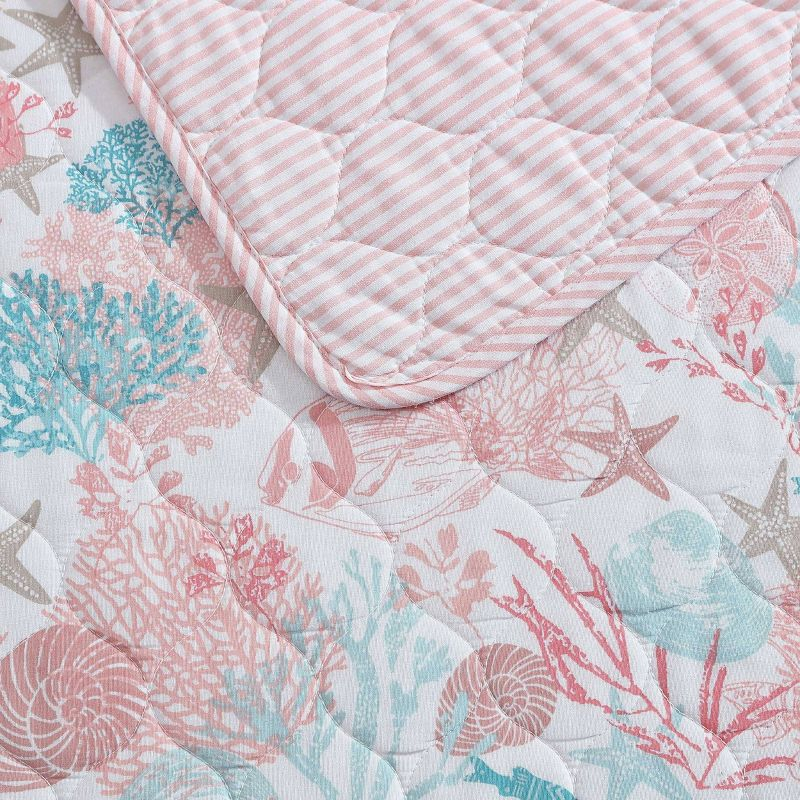 Laura Ashley King Swimtime Quilt Set Pink: Starfish Pattern, Includes 2 Shams, Machine Washable