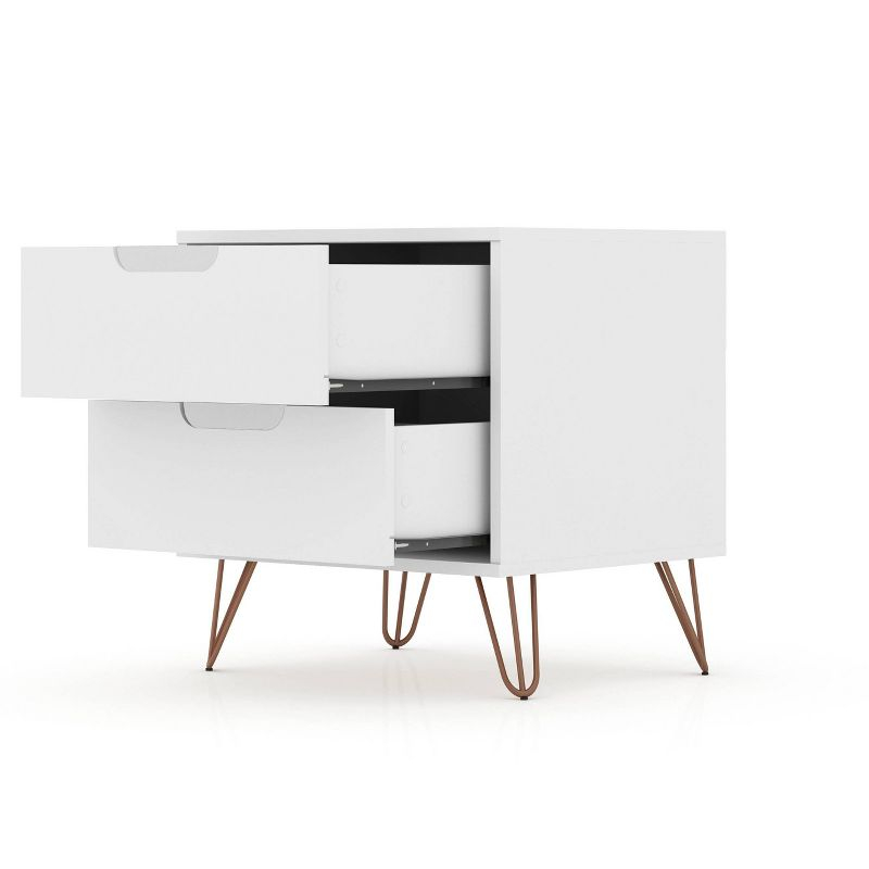Manhattan Comfort 2.0 Rockefeller Nightstand White - Manhattan Comfort: Modern Bedside Table with Storage, MDF Composite Frame