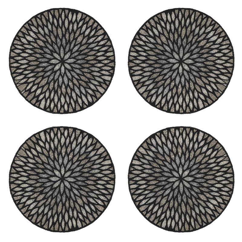 Saro Lifestyle Beaded Design Placemat (Set of 4), Black, 15" Round