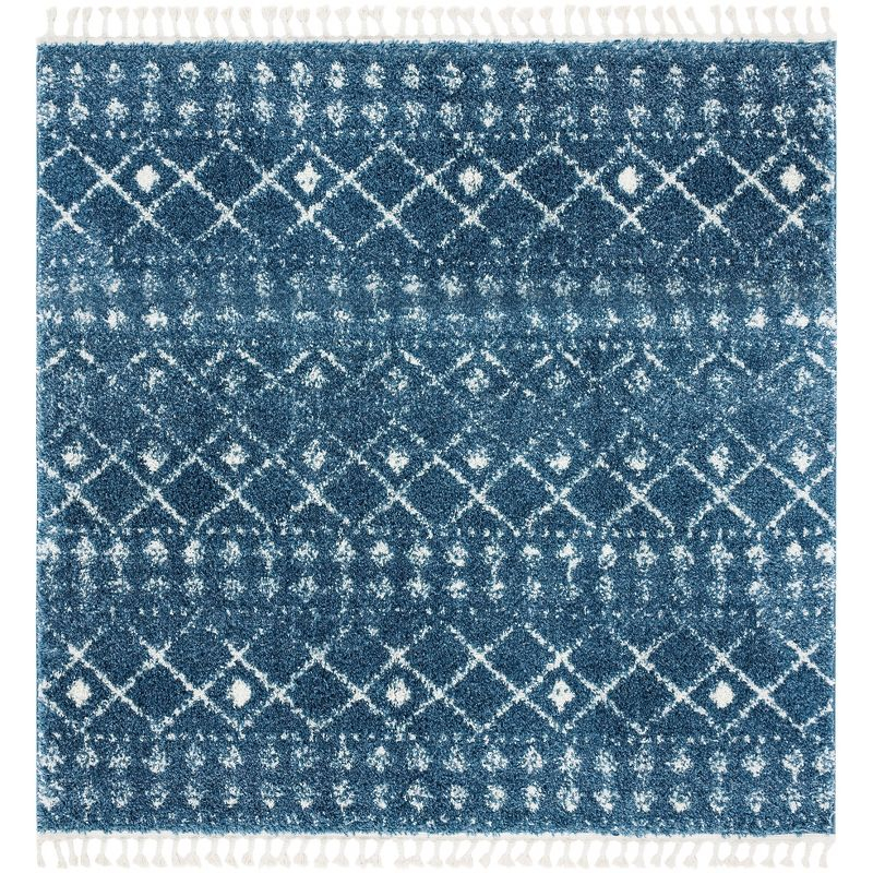 Berber Fringe Shag BFG519 Power Loomed Indoor Area Rug - Blue/Ivory - 6'7"x6'7" - Safavieh