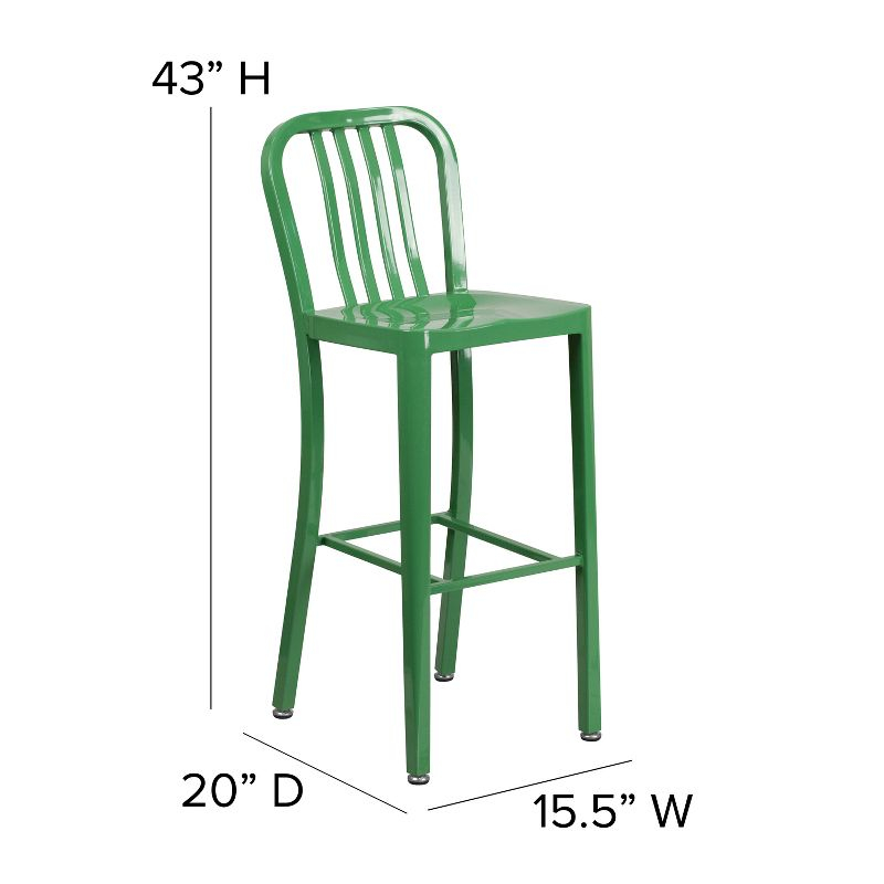 Flash Furniture Commercial Grade 30" High Green Metal Indoor-Outdoor Barstool with Vertical Slat Back
