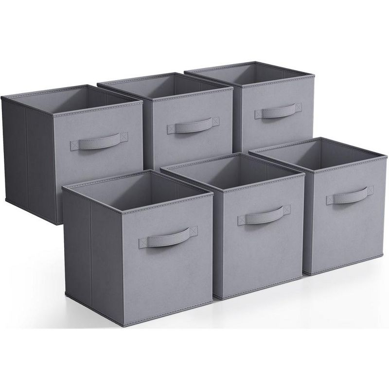 Sorbus 11 Inch 6 Pack Foldable Fabric Storage Cube Bins with Handles - for Organizing Pantry, Closet, Nursery, Playroom, and More (Gray)