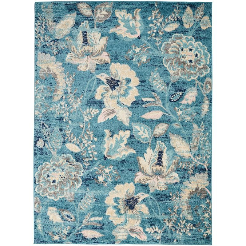 Nourison Tranquil 6' X 9' Turquoise Area Rug French Country Eclectic Floral by Nourison