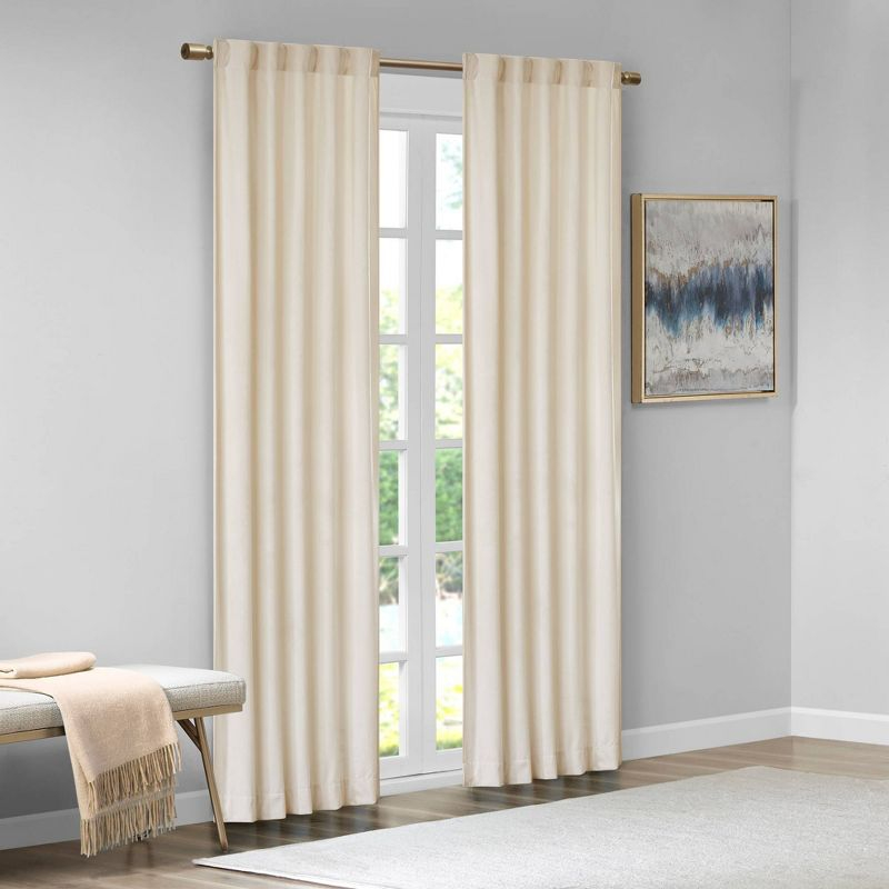 Set of 2 (63"x37") Bryce Poly Velvet Room Darkening Curtain Panels Ivory: Modern Living Room Decor by 510 Design