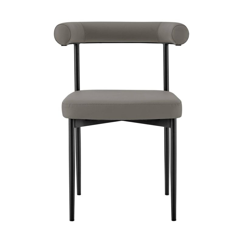 Armen Living Set of 2 Shannon Iron and Faux Leather Dining Chairs Matte Black/Light Gray