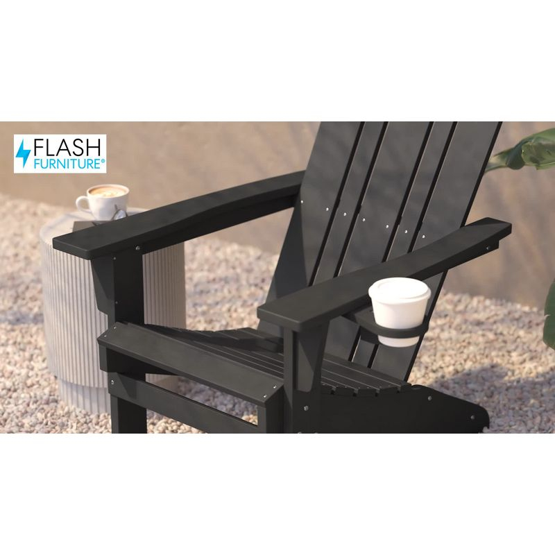 Flash Furniture Halifax Adirondack Chair with Cup Holder, Weather Resistant HDPE Adirondack Chair in Blue