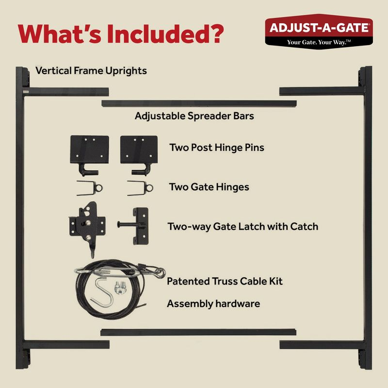 Adjust-A-Gate Adjustable Heavy Duty Steel Frame Anti Sag Gate Building Repair Kit, 36 to 60 Inches Wide Opening Up To 4 Feet High Fence