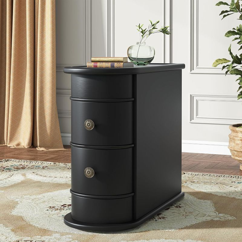 Hommoo Wood Narrow Nightstand with 2 Drawers Black