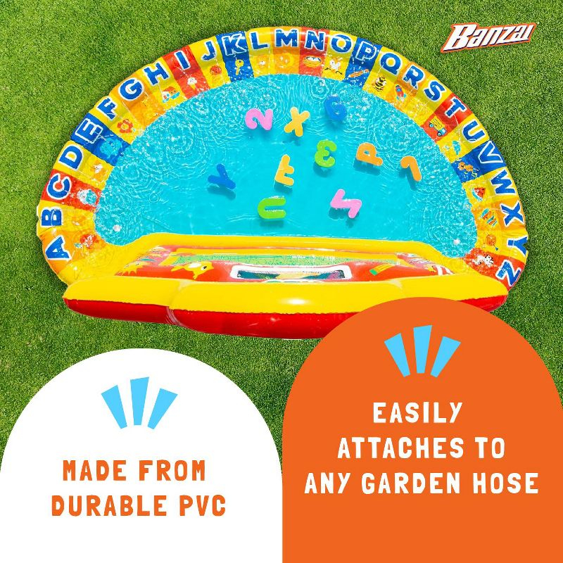 Banzai Jr School Splash Inflatable Educational Learning Schoolhouse Water Play Mat with 39 Letters, Numbers, and Shapes for Ages 3+