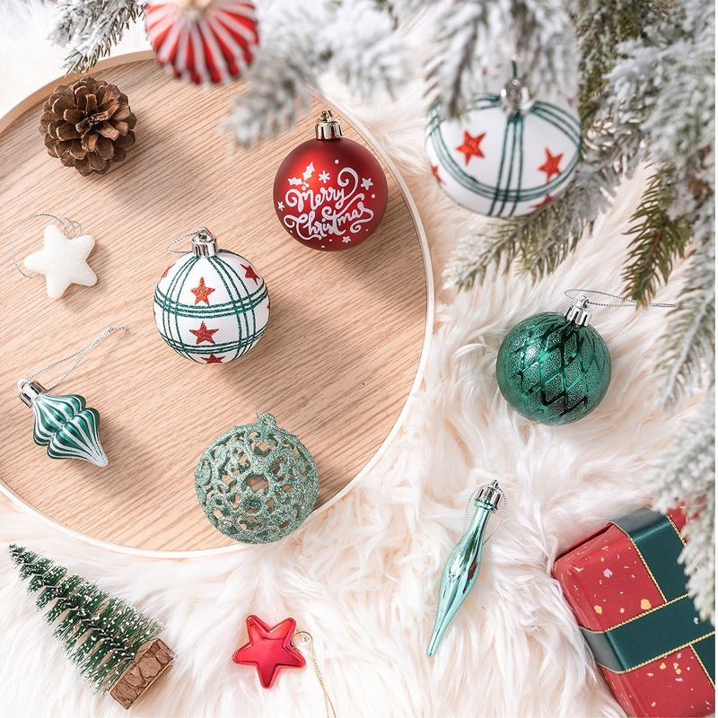 70pc Elegantly Distinct Set of Christmas Ornaments Magenta, Green, Timeless White and Red Baubles, Icicles and Stars| OrnamentallyYou