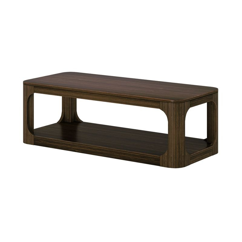 Plank+Beam Solid Wood Forma Coffee Table, 54" Modern Coffee Table with Storage Shelf, Walnut
