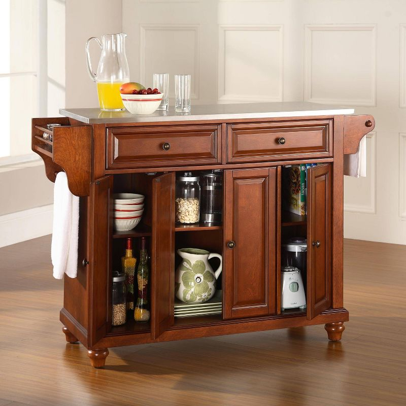 Cambridge Stainless Steel Top Full Size Kitchen Island/Cart Cherry - Crosley: With Spice Rack & Towel Holder