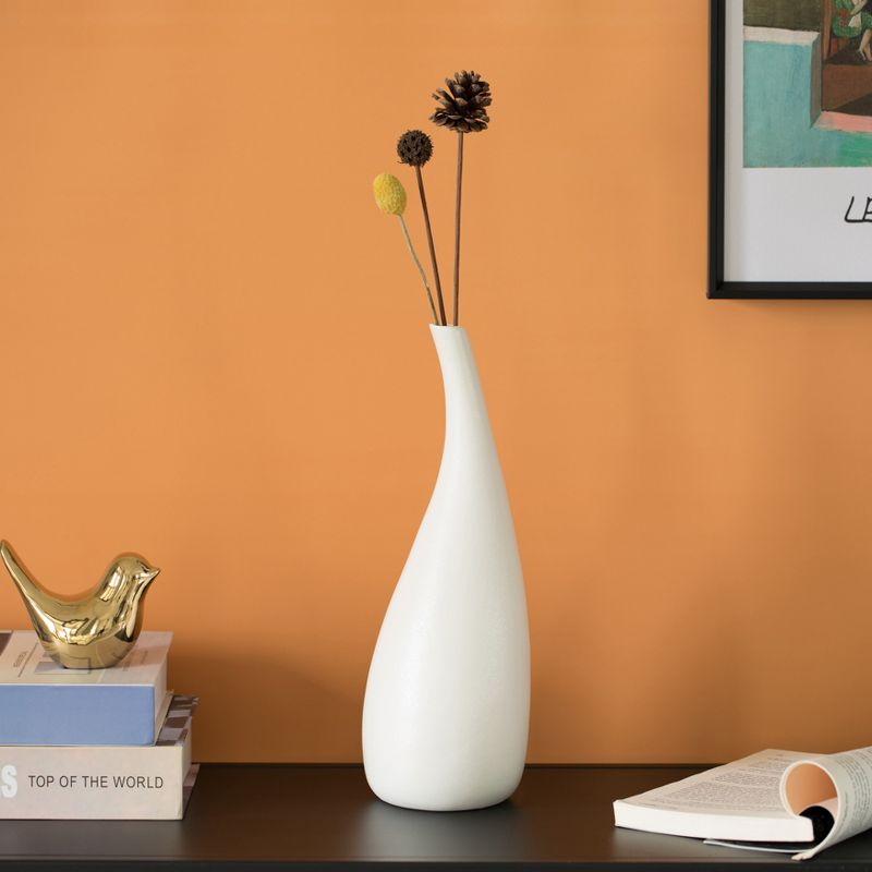 Uniquewise White Contemporary Unique Teardrop Shaped Ceramic Table Vase Flower Holder,12.5 Inch
