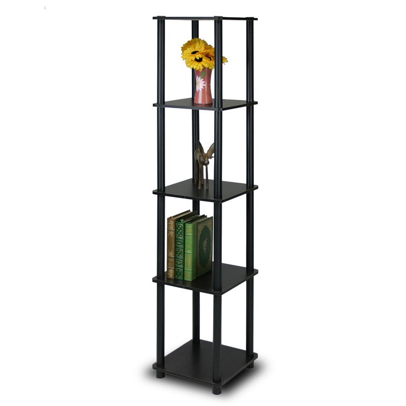 Furinno 5-Tier Corner Square Bookshelf Anti-Tipping Display Rack Shelf for Bathroom&Closet&Home Office&Living Room&Kitchen,Espresso/Black