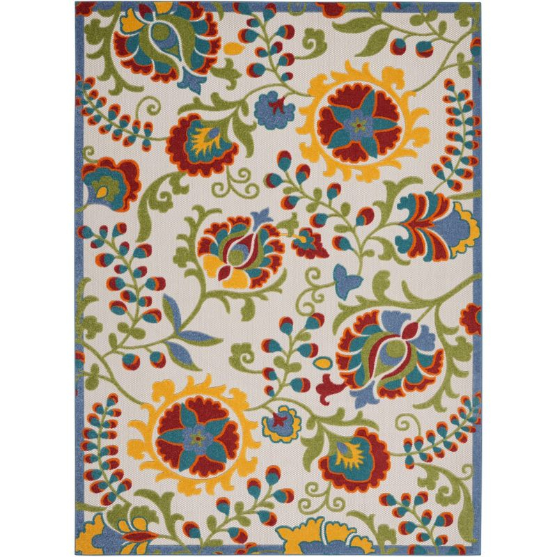Nourison Aloha Floral Textured Flatweave High-Low Indoor Outdoor Area Rug Ivory/Multi 12' x 15'
