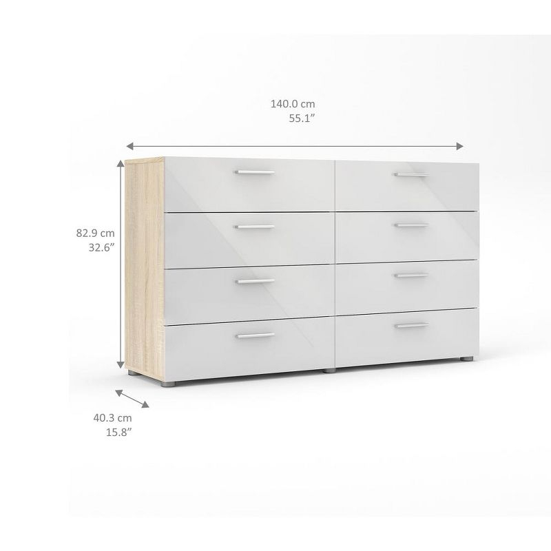 Tvilum,Austin 8 Drawer Double Dresser, Oak Structure/White High Gloss