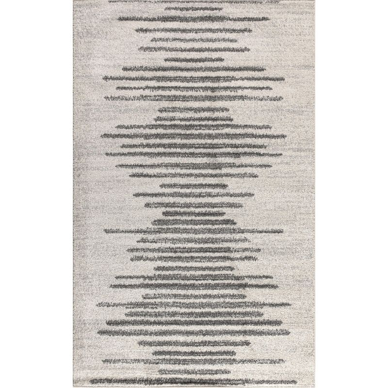 3'x5' Aya Berber Stripe Geometric Area Rug, Cream/Gray - JONATHAN Y