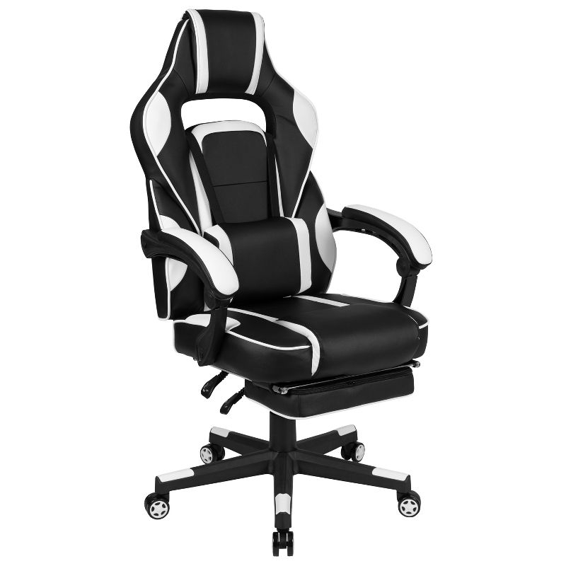 Flash Furniture X40 Gaming Chair Racing Ergonomic Computer Chair with Fully Reclining Back/Arms, Slide-Out Footrest, Massaging Lumbar - White