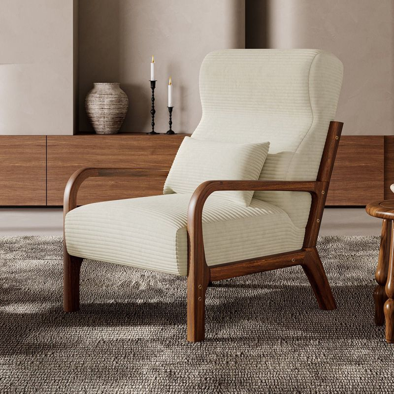 Bestier Mid Century Accent Chair Heightened Headrest with Removable Armrest Pillows,with Solid Wood Frame for Living Room, Bedroom, White