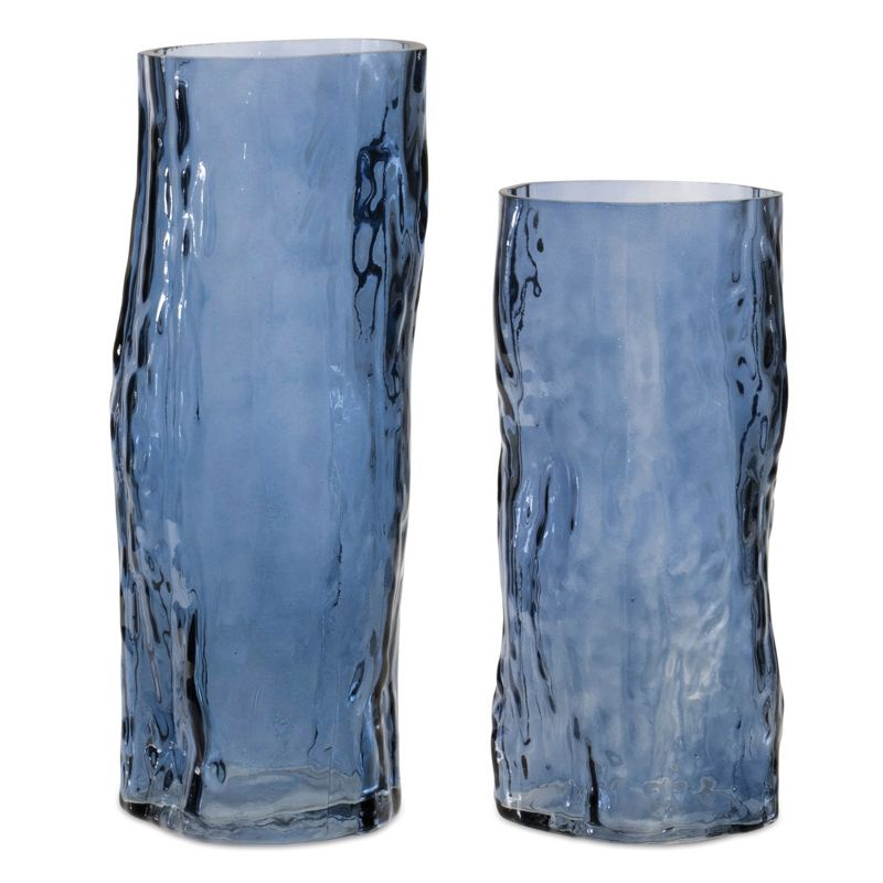 Melrose Blue Wavy Glass Vase (Set of 2)