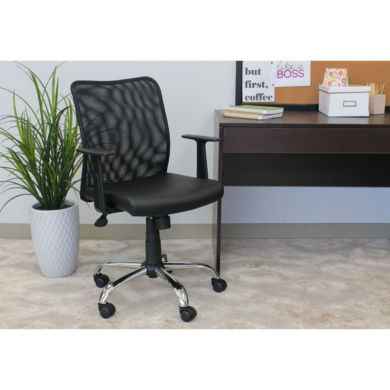 Fixed Arm Budget Mesh Task Chair Black - Boss Office Products: Chrome Base, Pneumatic Lift, Locking Tilt Control
