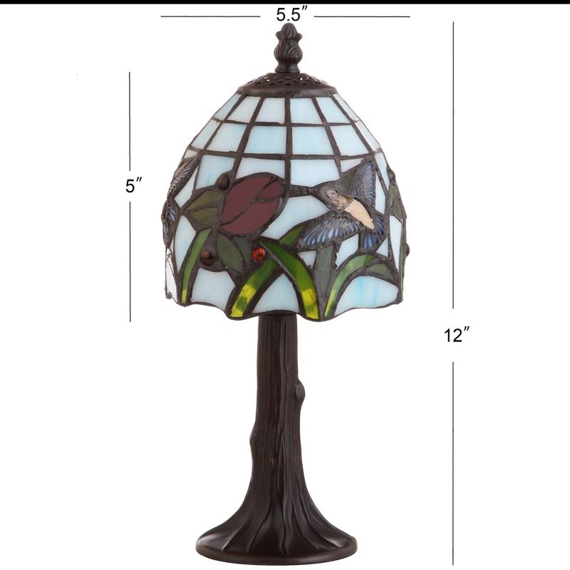 JONATHAN Y Hummingbird Tiffany-Style 12" LED Table Lamp, Bronze