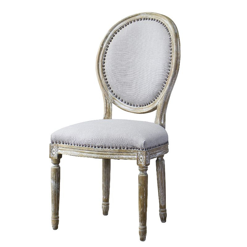 Clairette Wood Traditional French Accent Chair Beige - Baxton Studio: Birch Frame, Linen Upholstery, Nail-Head Trim