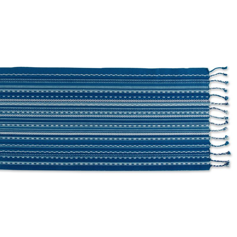 Design Imports  Tonal Stripe Fringed Table Runner, Blue, 14X72"