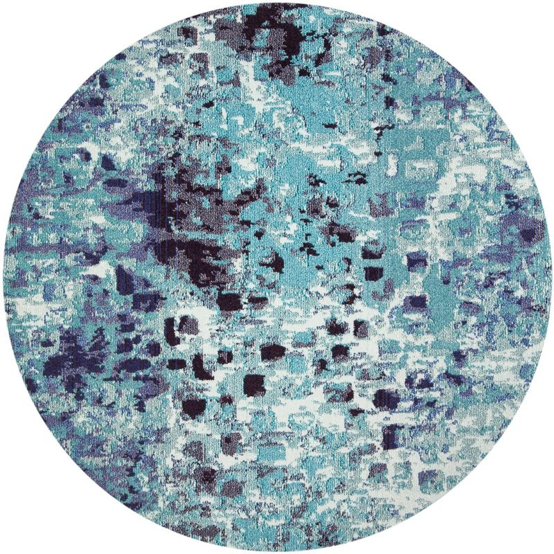 Madison MAD425 Power Loomed Indoor Accent Rug - Turquoise/Navy - 3' Round - Safavieh