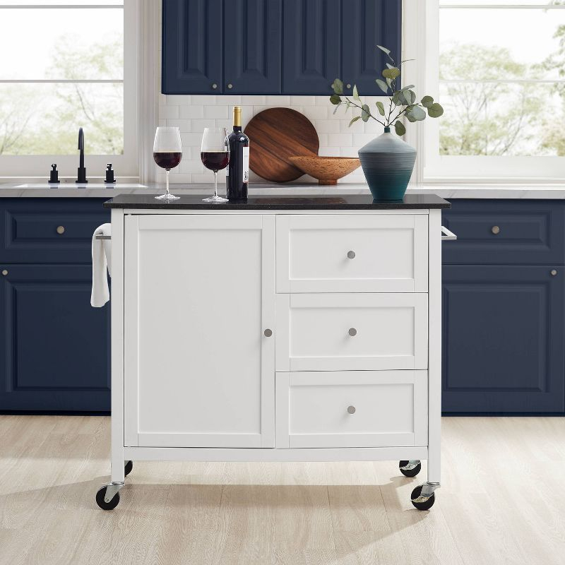 Crosley Soren Granite Top Kitchen Island/Cart Black/White: Traditional Style with Caster Wheels, Storage & Assembly Tools Provided