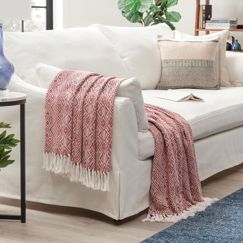 Chanasya Multi Diamond Cotton Throw Blanket With Tassels - (50x65 Inches) Rust