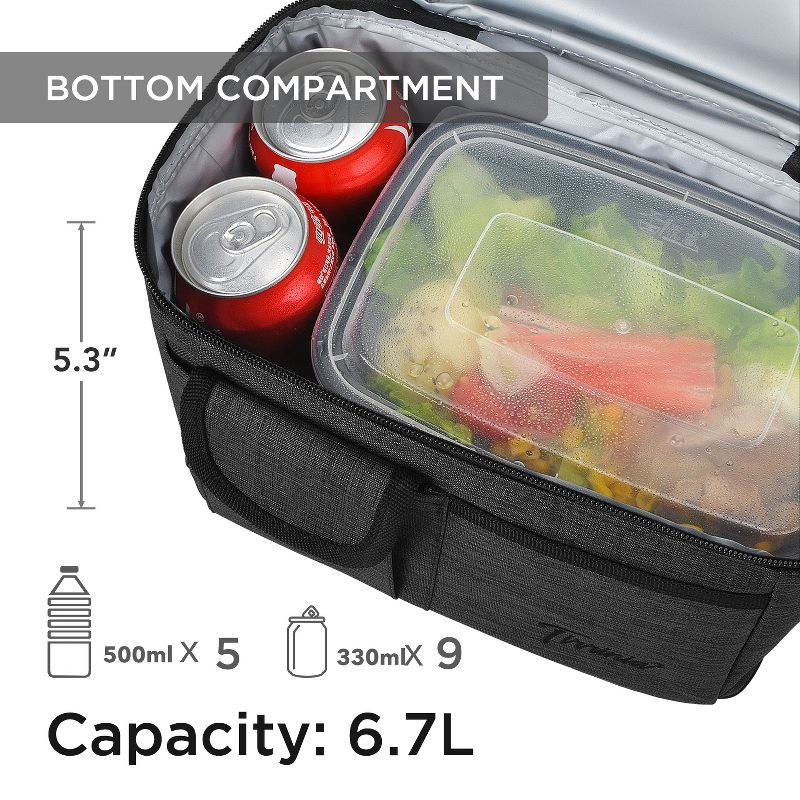 Tirrinia Dual Compartment Lunch Bag with Shoulder Strap for Adults, Large Lunch Bags, Insulated Leakproof Thermal Lunch Totes, Charcoal