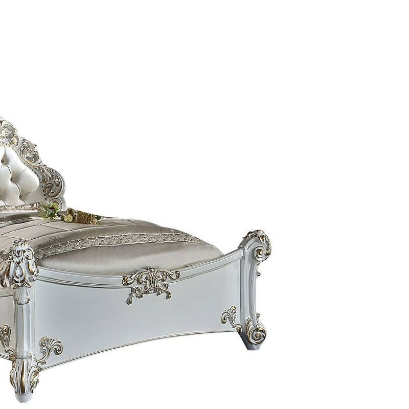 94" Queen Bed Vendome Synthetic Leather, Carved Wood Detail - Acme Furniture