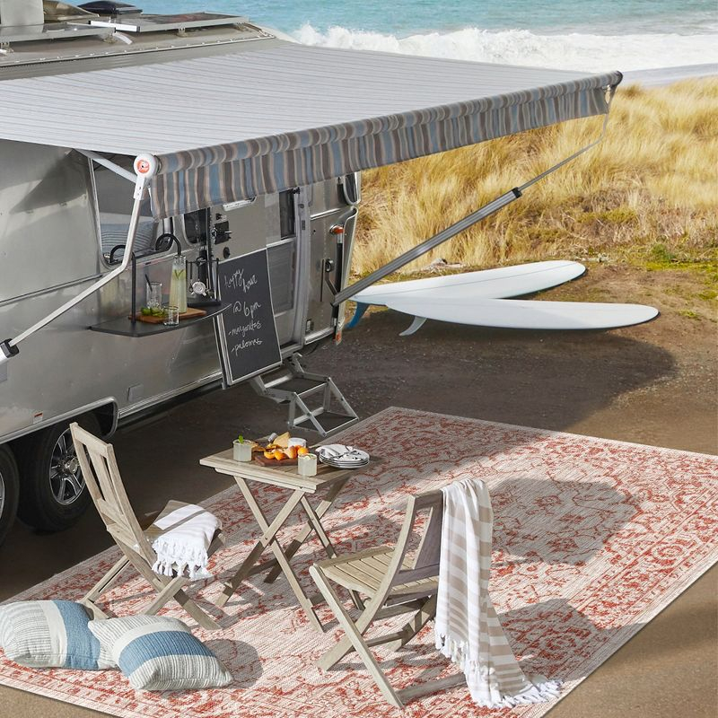 4'x6' Rozetta Boho Medallion Textured Weave Indoor/Outdoor Area Rug, Red/Taupe - JONATHAN Y